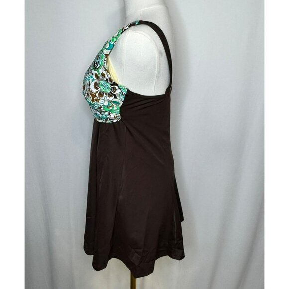 Fit 4 U D's & E's Whimsical Paisley Swim Dress size 14 Brown Turquoise Modest - Picture 2 of 10